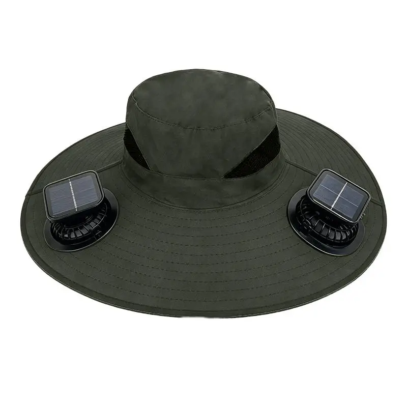 Large Size Quick Dry Bucket Hat with Solar Powered Fan USB Charging Sun Hat for Men Outdoor Hiking Camping Fishing Cooling Wear