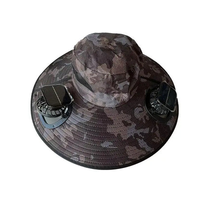 Large Size Quick Dry Bucket Hat with Solar Powered Fan USB Charging Sun Hat for Men Outdoor Hiking Camping Fishing Cooling Wear