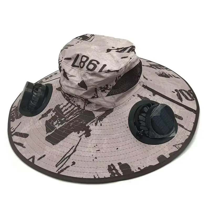 Large Size Quick Dry Bucket Hat with Solar Powered Fan USB Charging Sun Hat for Men Outdoor Hiking Camping Fishing Cooling Wear