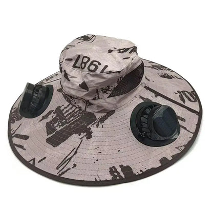 Large Size Quick Dry Bucket Hat with Solar Powered Fan USB Charging Sun Hat for Men Outdoor Hiking Camping Fishing Cooling Wear