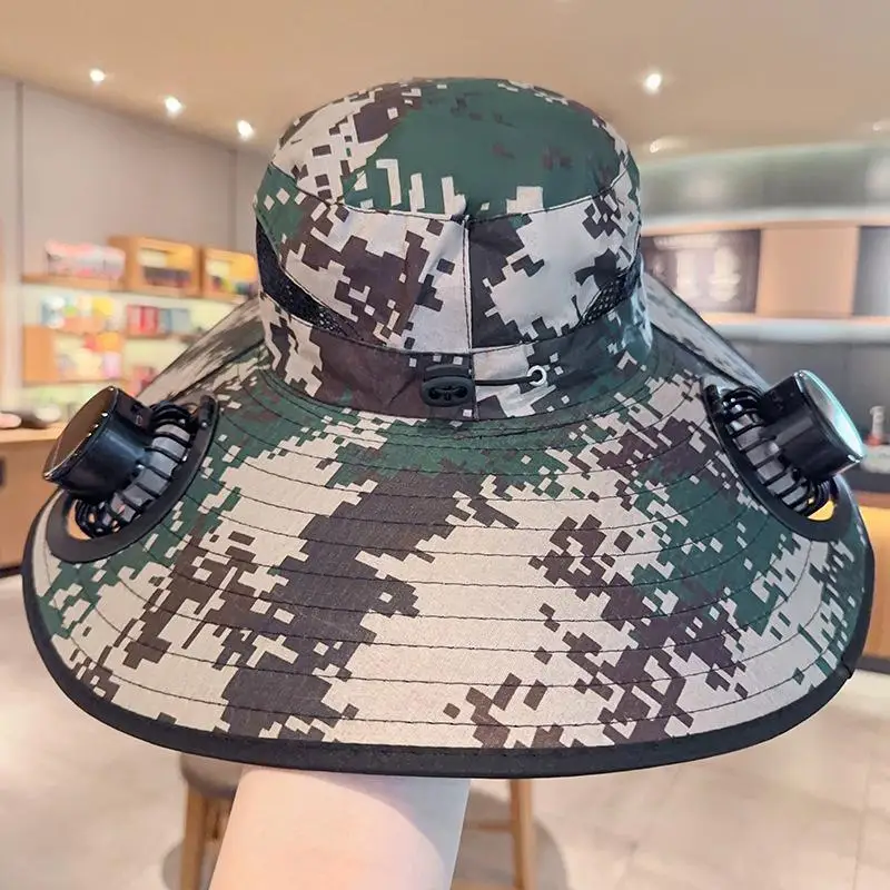 Large Size Quick Dry Bucket Hat with Solar Powered Fan USB Charging Sun Hat for Men Outdoor Hiking Camping Fishing Cooling Wear