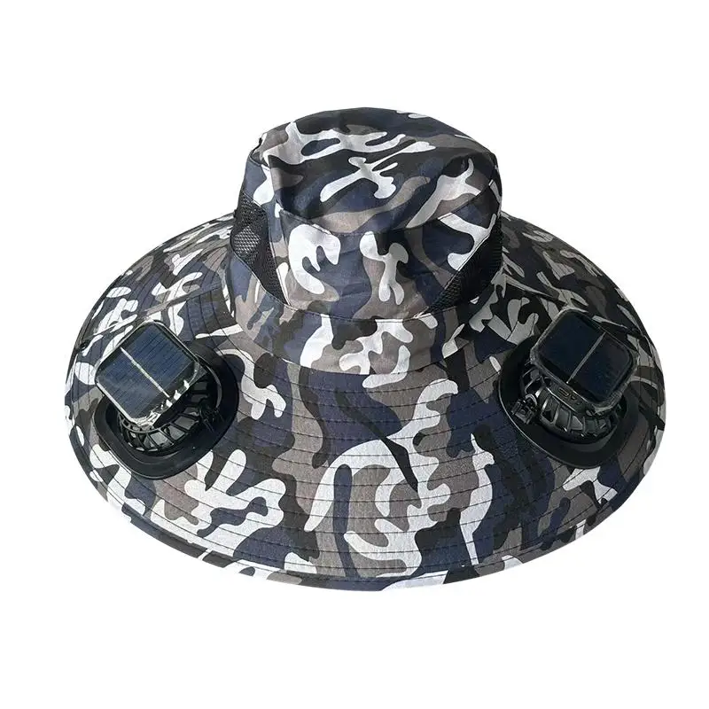 Large Size Quick Dry Bucket Hat with Solar Powered Fan USB Charging Sun Hat for Men Outdoor Hiking Camping Fishing Cooling Wear