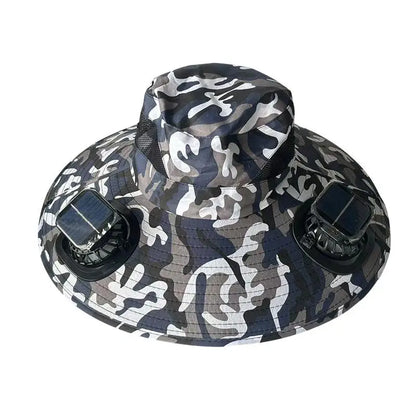 Large Size Quick Dry Bucket Hat with Solar Powered Fan USB Charging Sun Hat for Men Outdoor Hiking Camping Fishing Cooling Wear