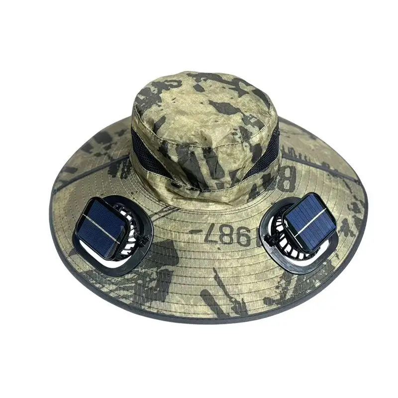 Large Size Quick Dry Bucket Hat with Solar Powered Fan USB Charging Sun Hat for Men Outdoor Hiking Camping Fishing Cooling Wear