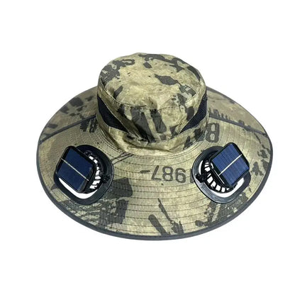 Large Size Quick Dry Bucket Hat with Solar Powered Fan USB Charging Sun Hat for Men Outdoor Hiking Camping Fishing Cooling Wear