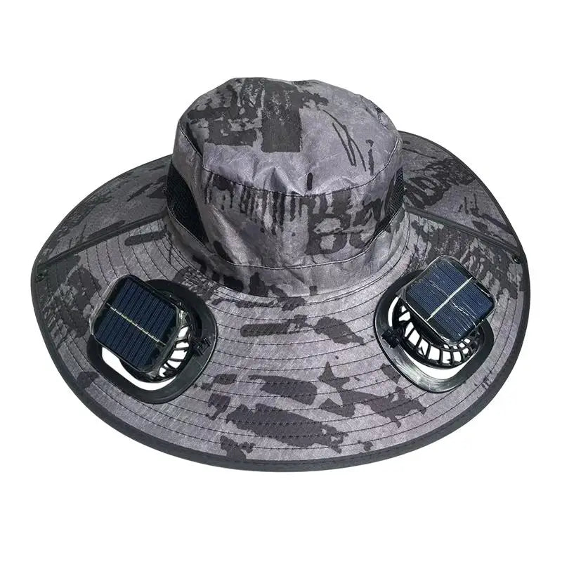 Large Size Quick Dry Bucket Hat with Solar Powered Fan USB Charging Sun Hat for Men Outdoor Hiking Camping Fishing Cooling Wear