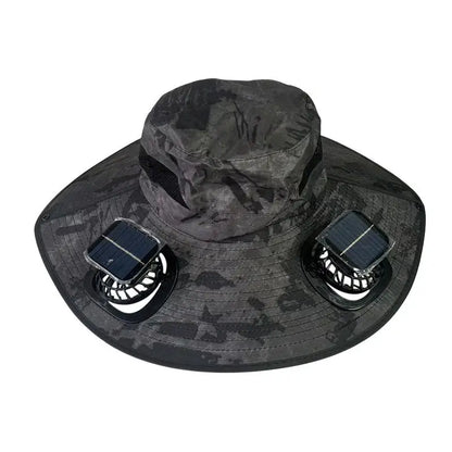 Large Size Quick Dry Bucket Hat with Solar Powered Fan USB Charging Sun Hat for Men Outdoor Hiking Camping Fishing Cooling Wear