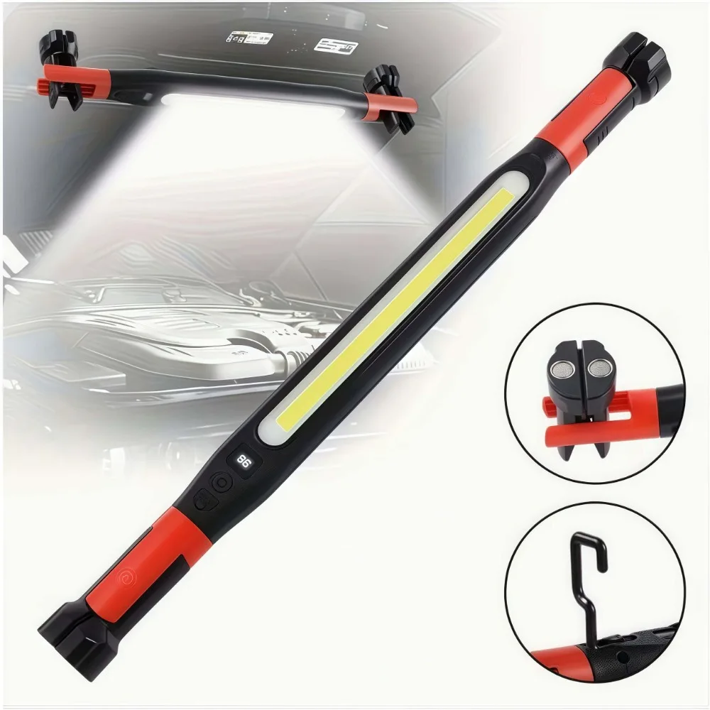 COB LED Work Light USB Rechargeable Magnetic Hook Multifunctional Long Strip Light for Car Repair Emergency Working Camping