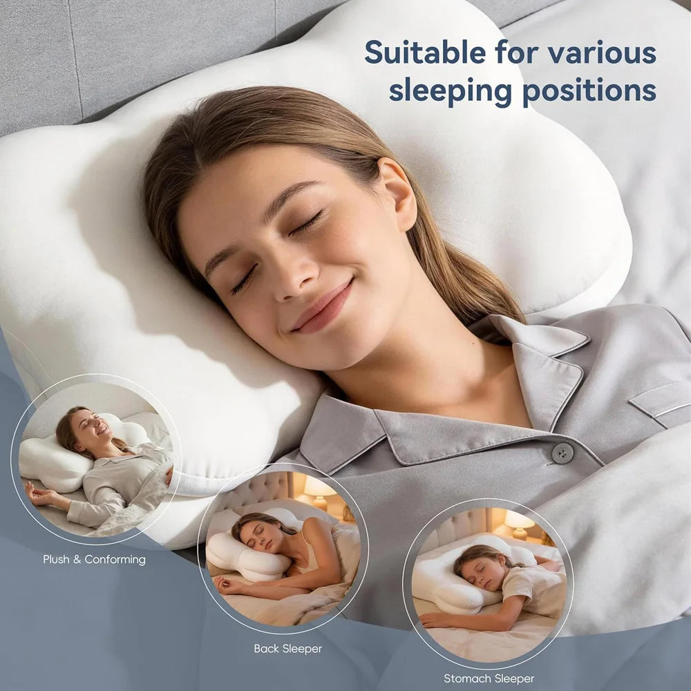 Cloud Pillow Cozy Sleep Pillow, Ergonomic Memory Foam Cervical Support Pillow for Side, Sleepers with Breathable Washable Cover