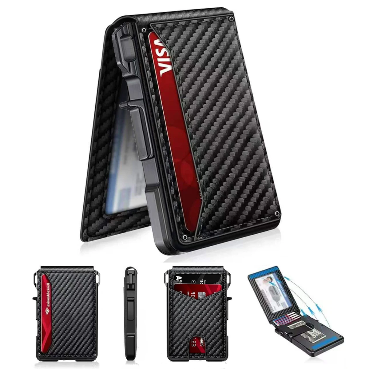 Men RFID Blocking Slim Minimalist Wallet Leather Bifold Front Pocket Purse with Pop-Up Magnetic Closure Money Clip Card Holder