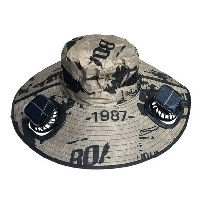 Large Size Quick Dry Bucket Hat with Solar Powered Fan USB Charging Sun Hat for Men Outdoor Hiking Camping Fishing Cooling Wear
