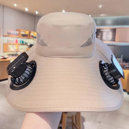 Large Size Quick Dry Bucket Hat with Solar Powered Fan USB Charging Sun Hat for Men Outdoor Hiking Camping Fishing Cooling Wear