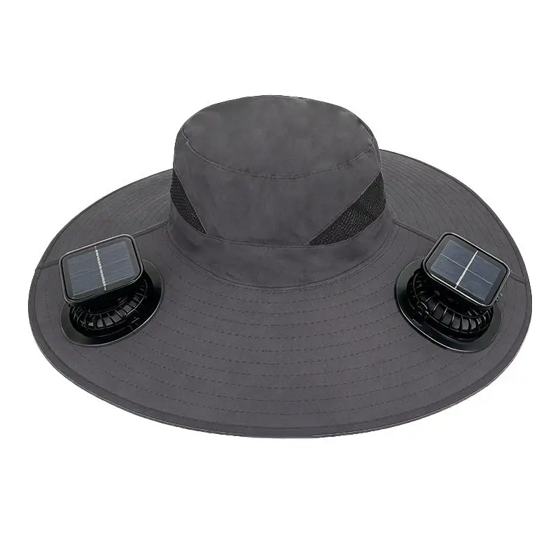 Large Size Quick Dry Bucket Hat with Solar Powered Fan USB Charging Sun Hat for Men Outdoor Hiking Camping Fishing Cooling Wear