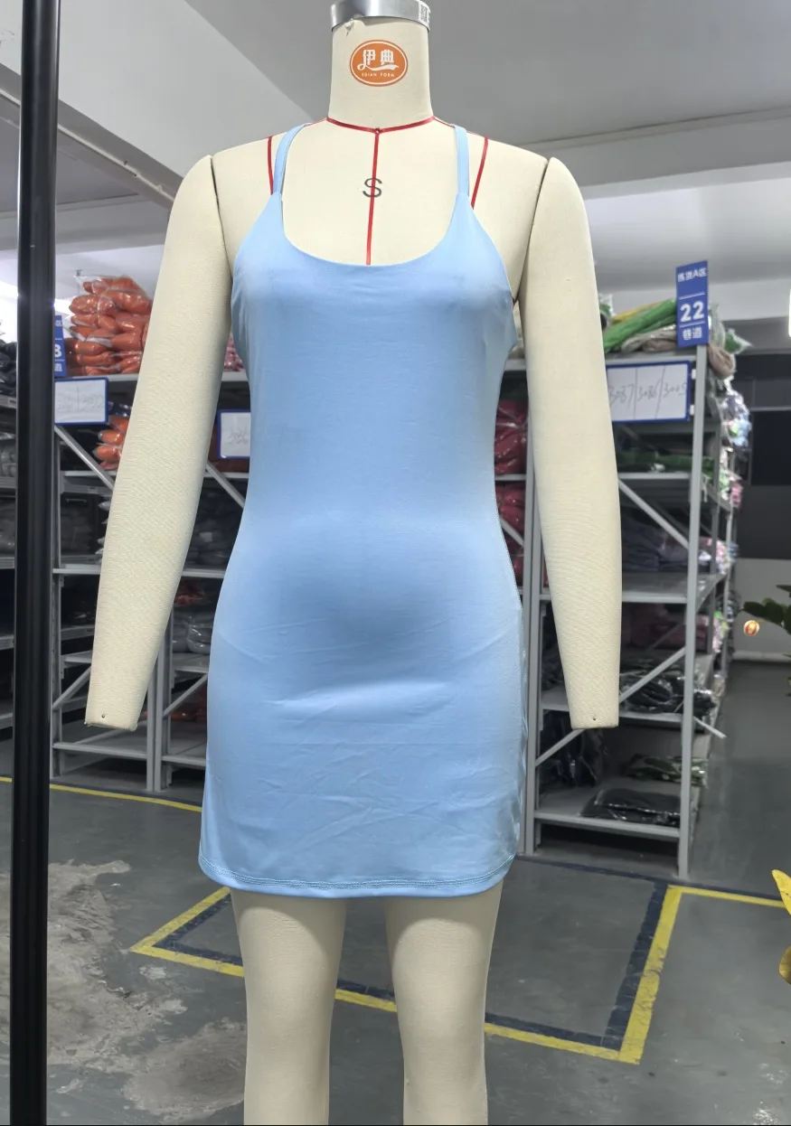 Women'S Anti-Slip Sports Dress with Detachable Bra & Pockets - Built-In Shorts for Running Yoga Workout