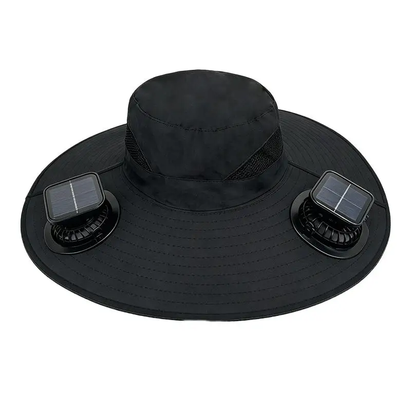 Large Size Quick Dry Bucket Hat with Solar Powered Fan USB Charging Sun Hat for Men Outdoor Hiking Camping Fishing Cooling Wear