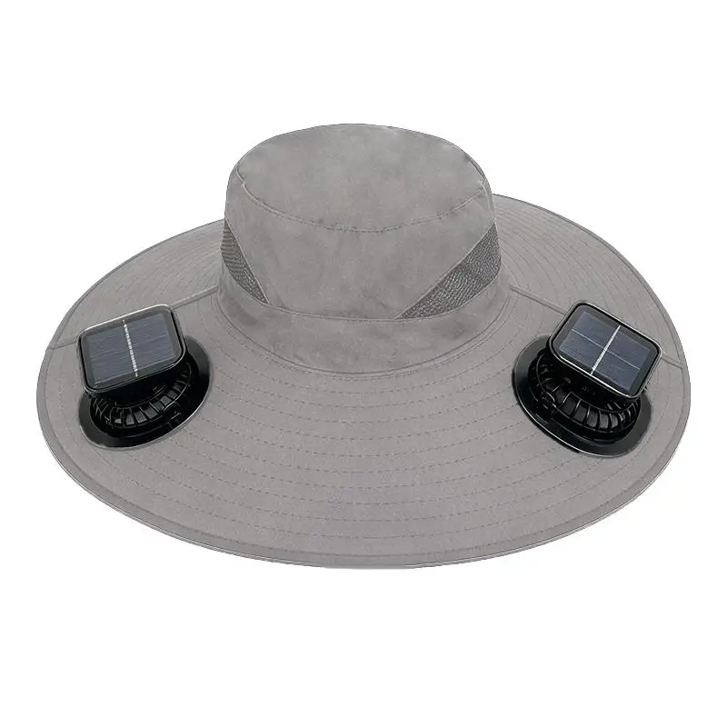 Large Size Quick Dry Bucket Hat with Solar Powered Fan USB Charging Sun Hat for Men Outdoor Hiking Camping Fishing Cooling Wear
