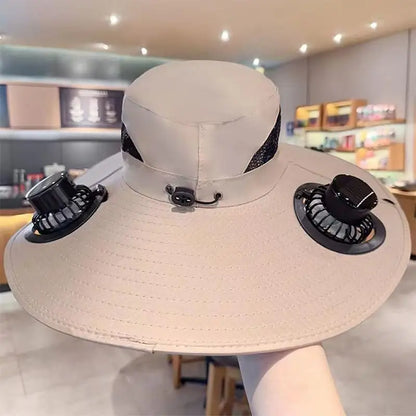 Large Size Quick Dry Bucket Hat with Solar Powered Fan USB Charging Sun Hat for Men Outdoor Hiking Camping Fishing Cooling Wear